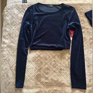 Sparkle & Fade Navy Blue Velvet Crop Top